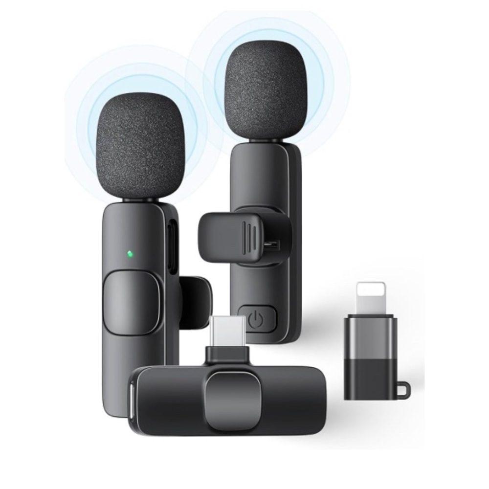 2 Pack Wireless Lavalier Microphone for iPhone iPad and Android Phone